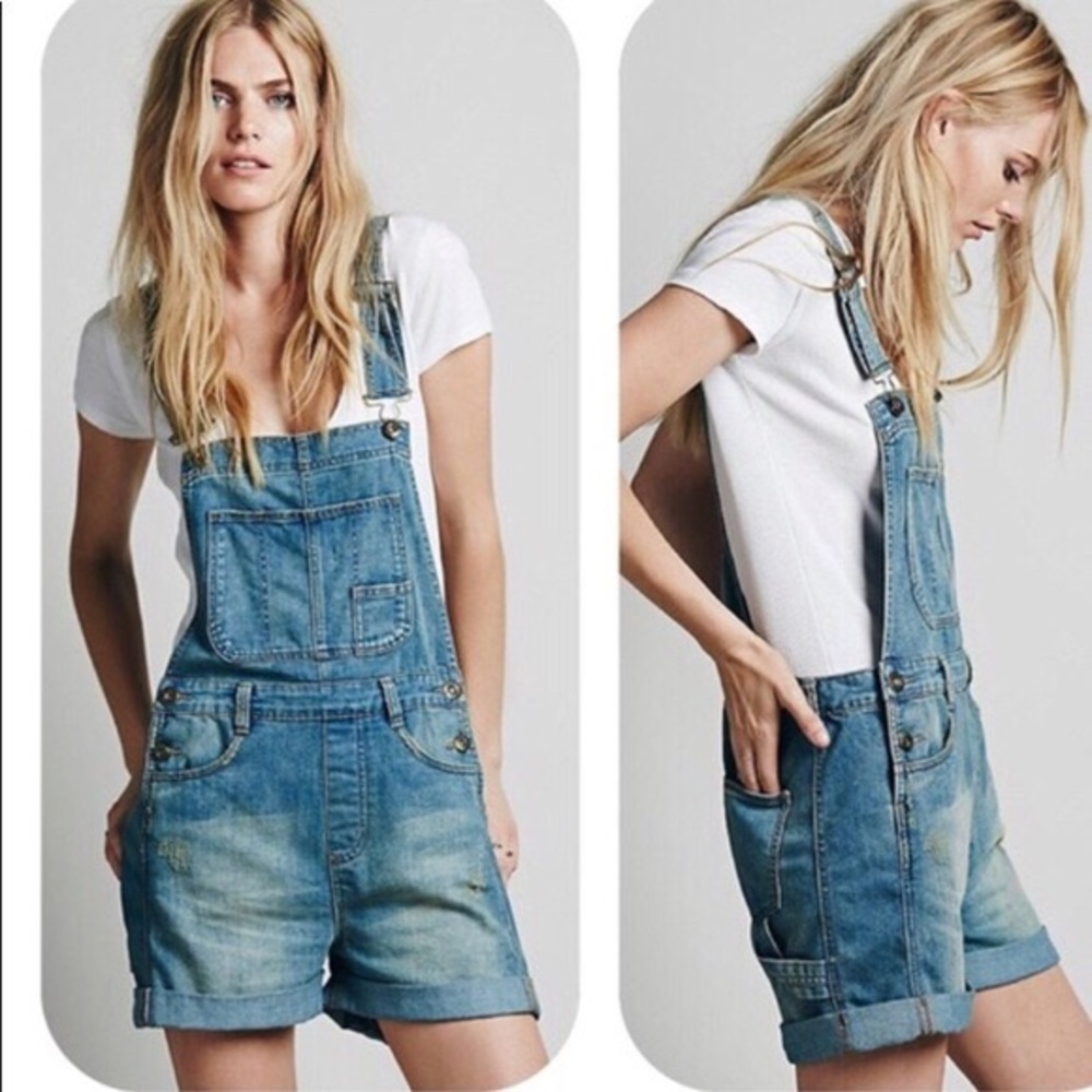 Free People denim overalls shorts size 30